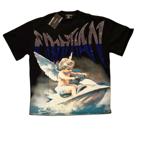 BLACK ‘JETSKI’ RHINESTONE TEE