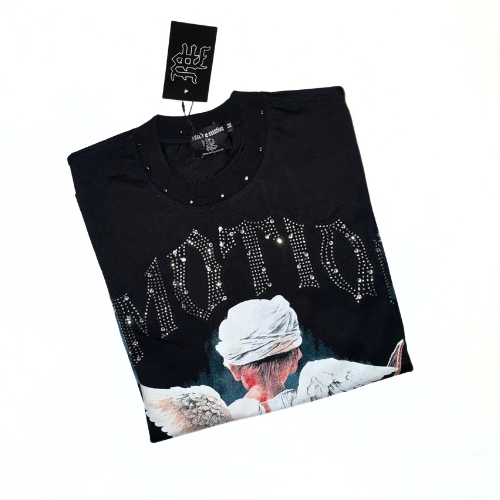 RHINESTONE ARCH ANGEL TEE BLACK