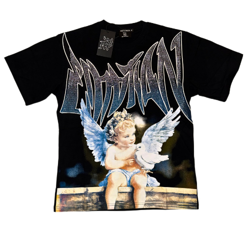 BLACK ‘DOVE’ RHINESTONE TEE